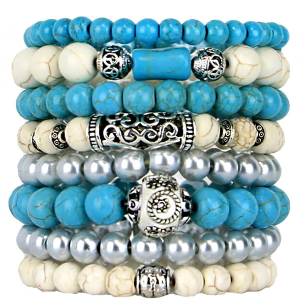 Stacking Bracelets Set of 8 Stretch Beaded Bracelets Calming Zen Tones