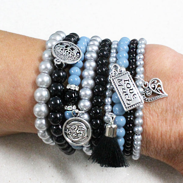 Beaded Bracelets Set of 9 Stretch Bracelets Bohemian Themed