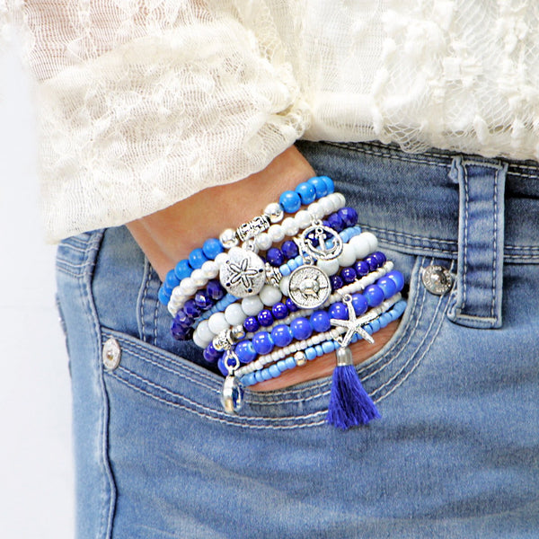 Sailor - Beaded Stacked Bracelet - Beach Theme