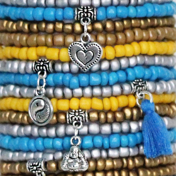 Stacked Bracelets Set of 30 Seed Bead Stretch Bracelets OM Bohemian Themed