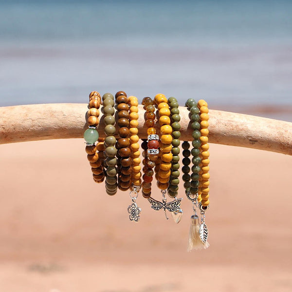 Beaded Bracelets Set of 9 Stretch Bracelets Bohemian Themed
