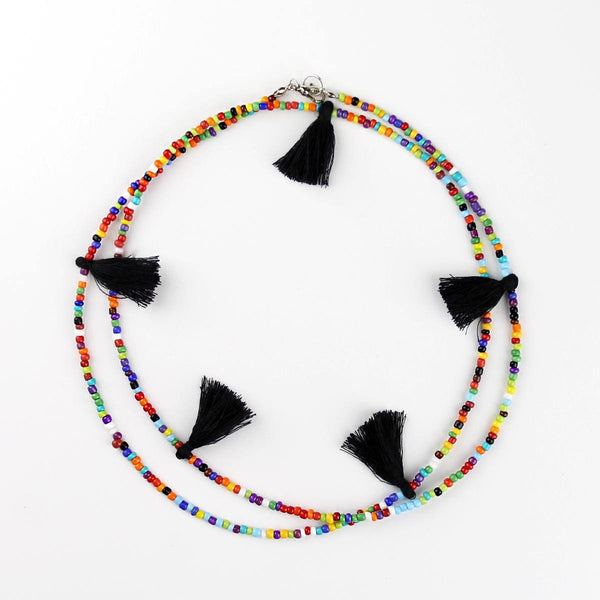 Beaded Tassel Necklace Longer Length Perfect for Layering Colorful Bohemian Hippie Style Necklace
