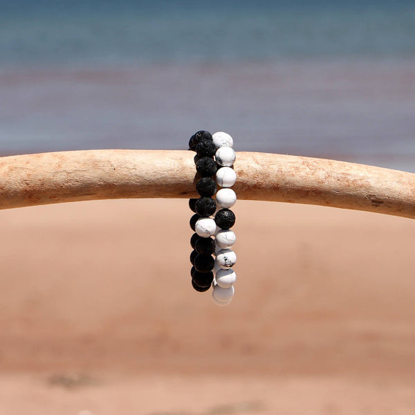 Couples Bracelet Set of 2 Lava and Natural Turquoise Stretch Bracelets
