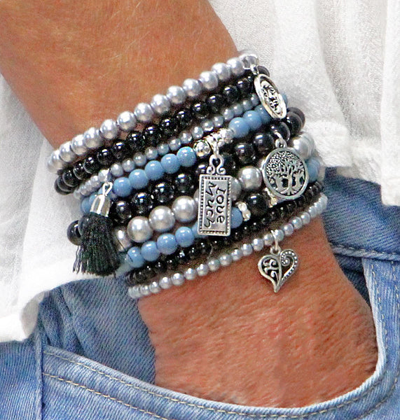 Beaded Bracelets Set of 9 Stretch Bracelets Bohemian Themed