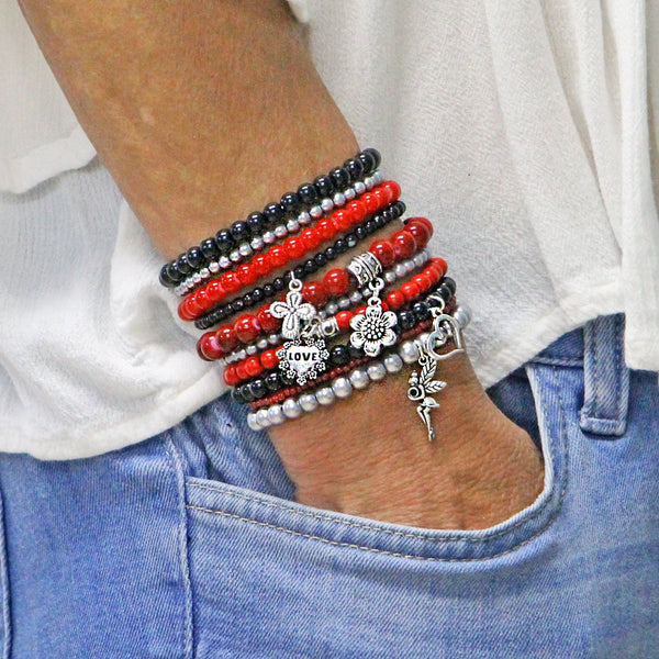 Stretch Bracelet Set of Ten Bohemian Themed Stack