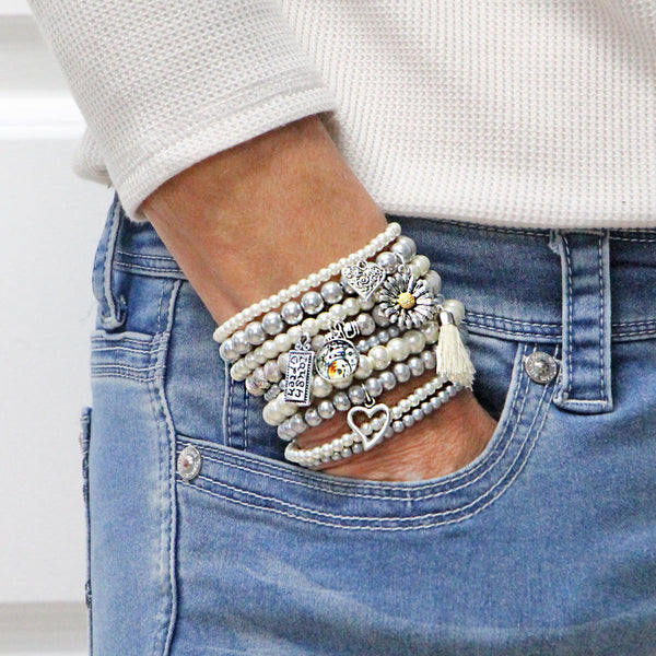 Beaded Bracelets Set of 9 Stretch Bracelets Bohemian Themed