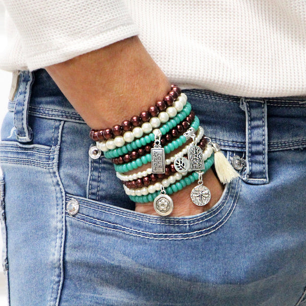Beaded Bracelets Set of 9 Stretch Bracelets Bohemian Themed