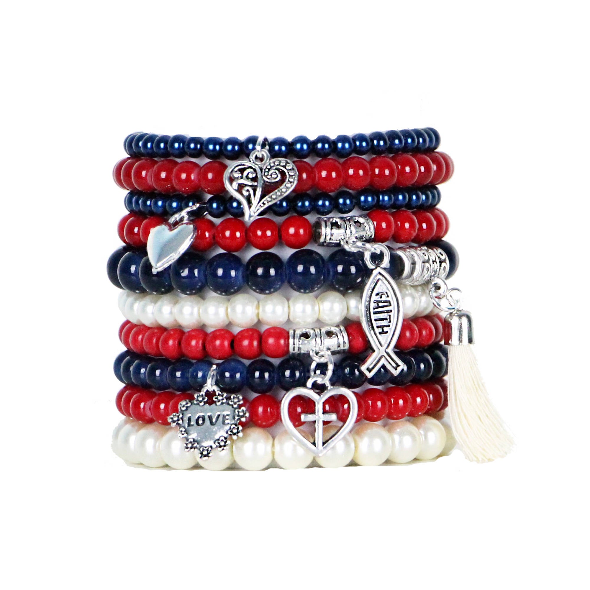 Beaded Bracelets Set of 10 Stretch Bracelets Faith and Love Themed