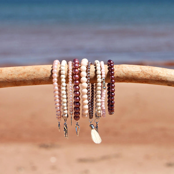 Beaded Bracelets Set of 9 Stretch Bracelets Calming Pinks Bohemian Themed