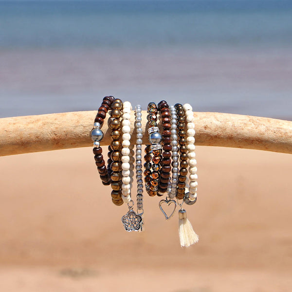 Beaded Bracelets Set of 9 Stretch Bracelets Love Themed