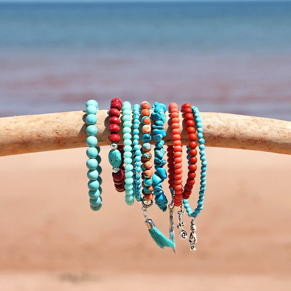 Beaded Bracelets Set of 9 Stretch Bracelets Bohemian Southwestern Themed