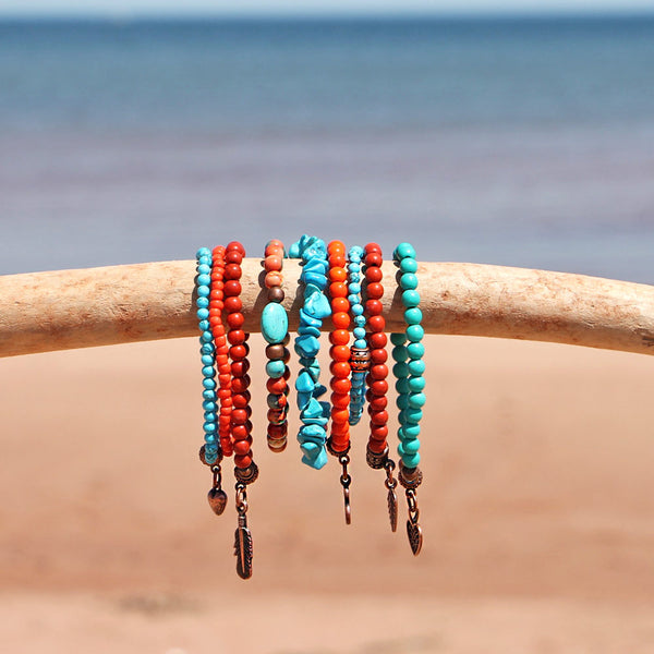 Beaded Bracelets Set of 9 Stretch Bracelets Bohemian Southwestern Themed