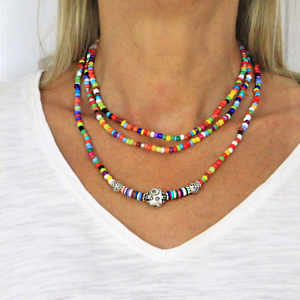 Wrap Bracelet and Necklace Combination Bohemian Multicoloured Bead Jewelry