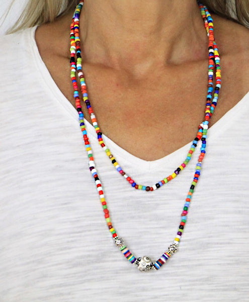 Wrap Bracelet and Necklace Combination Bohemian Multicoloured Bead Jewelry