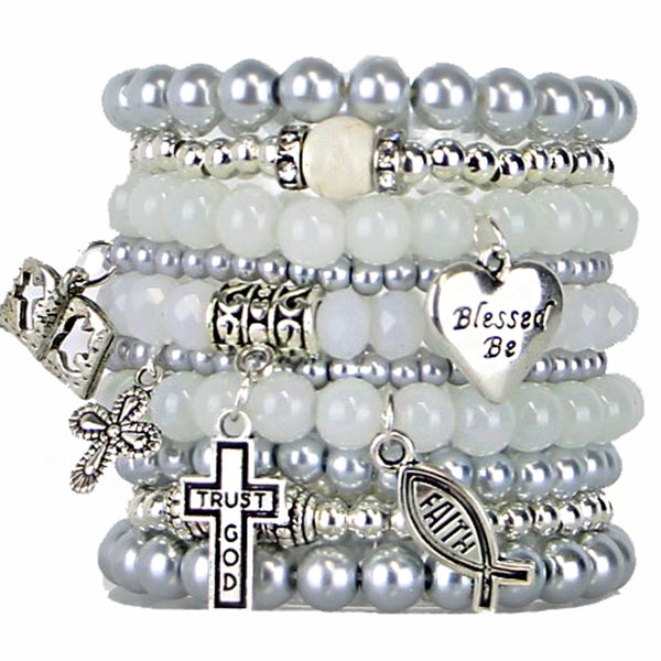 Beaded Bracelets Set of 10 Stretch Bracelets Faith Themed