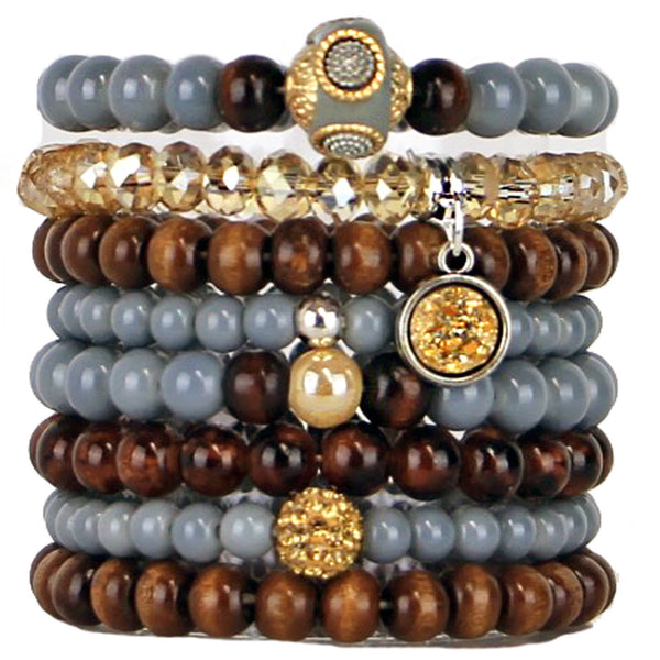 Stacking Bracelets Set of 8 Stretch Beaded Bracelets with Stunning Earth Tones