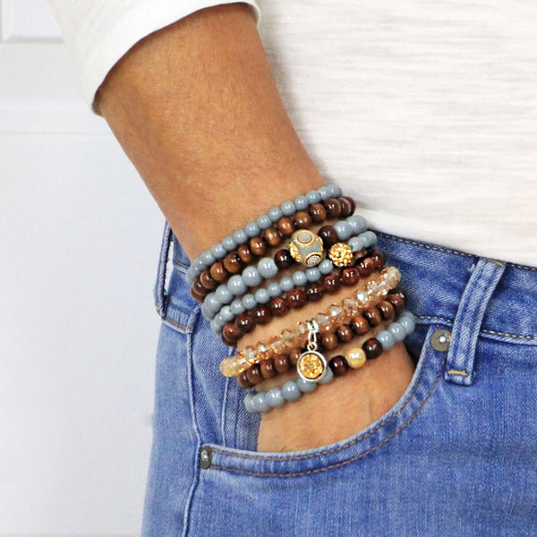 Stacking Bracelets Set of 8 Stretch Beaded Bracelets with Stunning Earth Tones