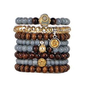 Stacking Bracelets Set of 8 Stretch Beaded Bracelets with Stunning Earth Tones