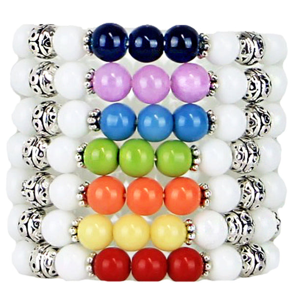 Chakra Bracelets Set of 7 Stackable Stretch Beaded Bracelets Yoga Mediation Jewelry