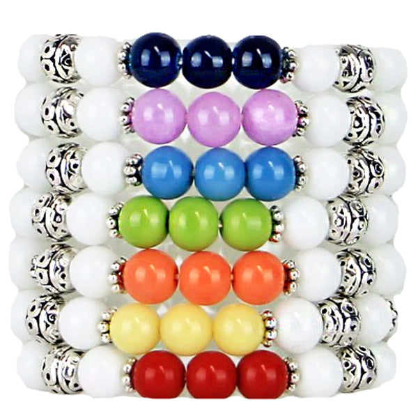 Chakra Bracelets Set of 7 Stackable Stretch Beaded Bracelets Yoga Mediation Jewelry