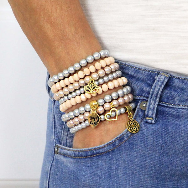 Beaded Bracelets Set of 8 Stretch Bracelets Bohemian Yoga Themed Bracelet Stack