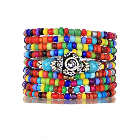 Wrap Bracelet and Necklace Combination Bohemian Multicoloured Bead Jewelry