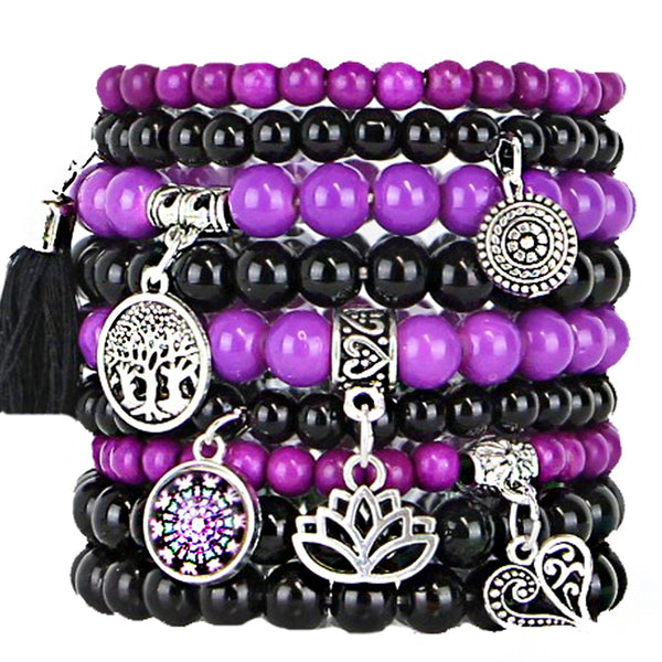 Beaded Bracelets Set of 9 Stretch Bracelets Bohemian Themed