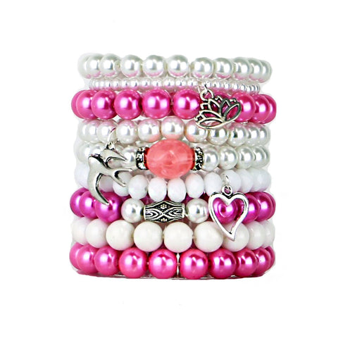 Beaded Bracelets Set of 9 Stretch Bracelets Bohemian Themed