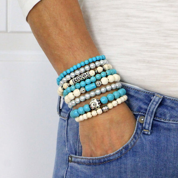 Stacking Bracelets Set of 8 Stretch Beaded Bracelets Calming Zen Tones