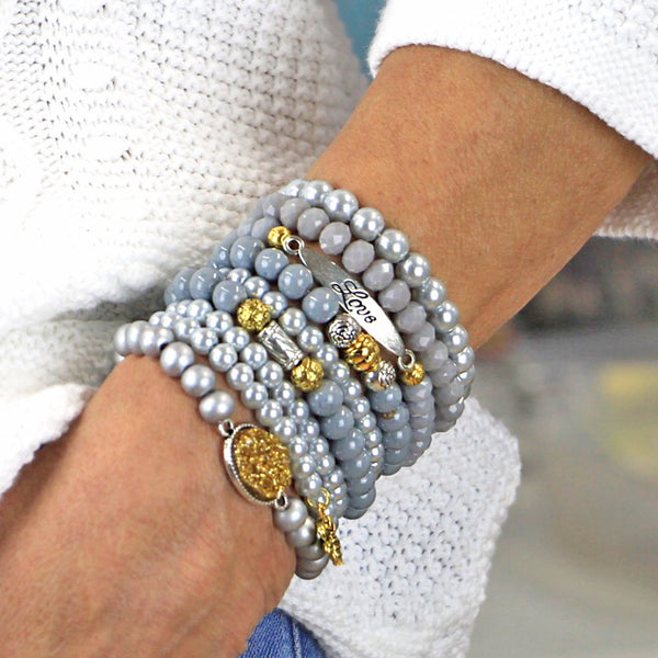 Beaded Bracelets Set of 9 Stretch Bracelets Bohemian Themed