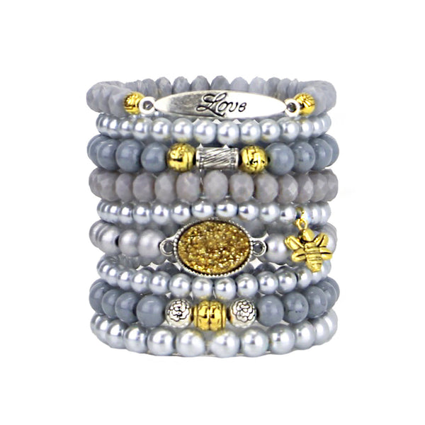Beaded Bracelets Set of 9 Stretch Bracelets Bohemian Themed
