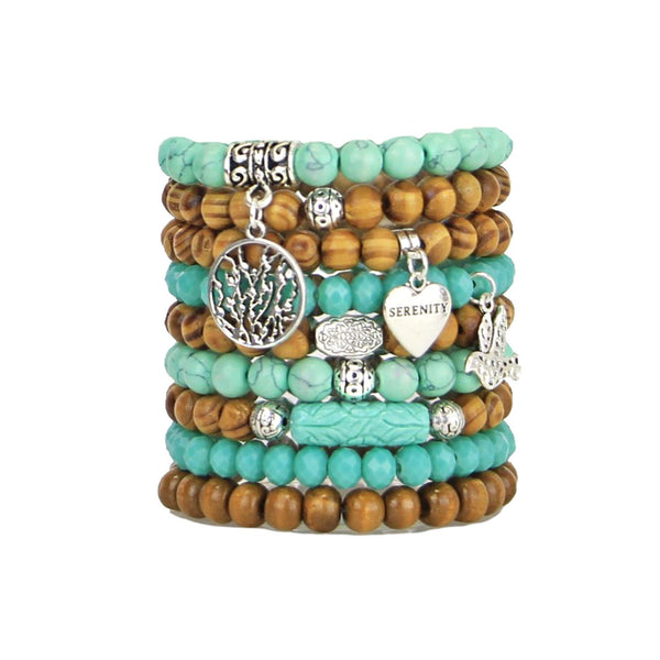 Serenity Theme Bead Bracelets Set of 9 Stretch Stacking Bracelets