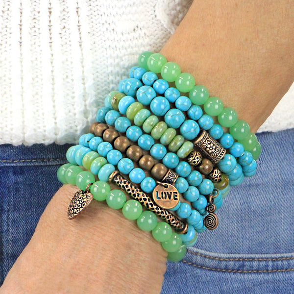 Beaded Bracelets Set of 9 Stretch Bracelets Bohemian Themed
