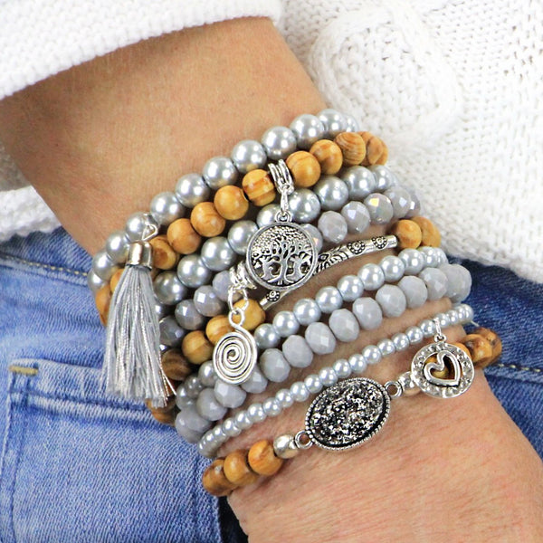 Stacking Bracelets Set of 9 Beaded Bracelets Bohemian Themed
