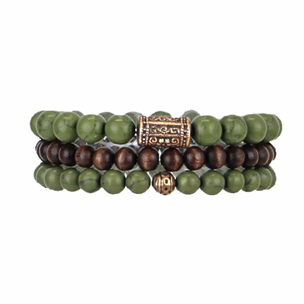 Men's Bracelets Set of 3 Beaded Stretch Bracelets Stack in Natural Tones of Olive, Bronze and Brown - M3