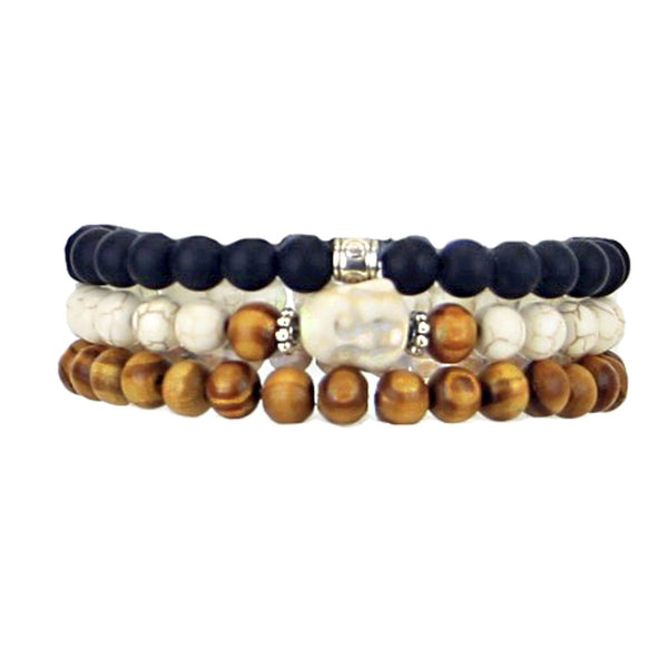 Men's Bracelets Set of 3 Beaded Stretch Bracelets Buddha Yoga Stack - M5