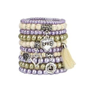 Stacking Bracelets Set of 10 Bead Bracelets Love Themed
