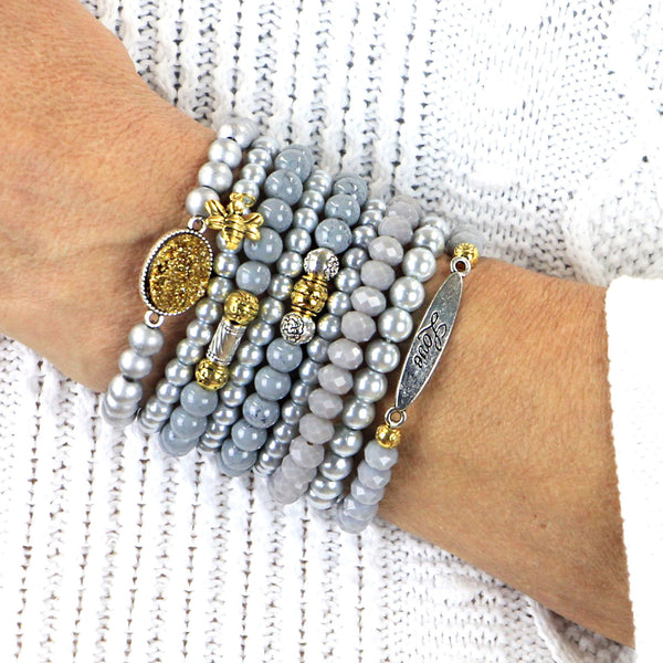 Beaded Bracelets Set of 9 Stretch Bracelets Bohemian Themed