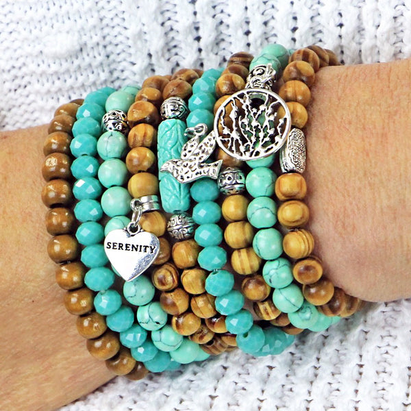 Serenity Theme Bead Bracelets Set of 9 Stretch Stacking Bracelets