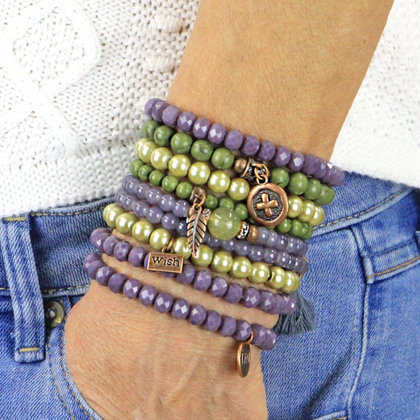 Beaded Bracelets Set of 9 Stretch Bracelets Bohemian Themed