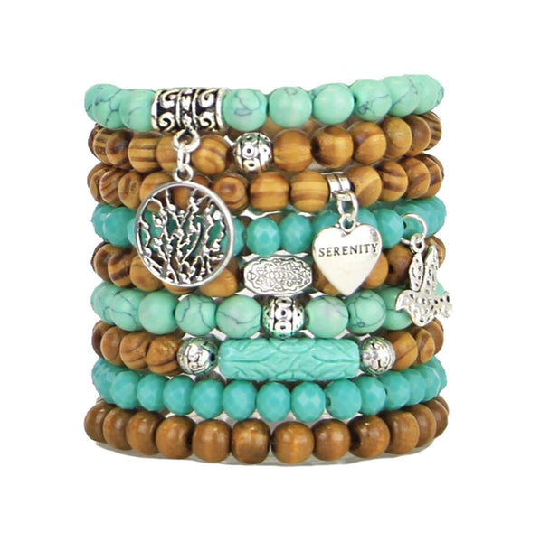 Serenity Theme Bead Bracelets Set of 9 Stretch Stacking Bracelets