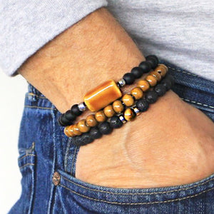 Men's Bracelets Set of 3 Beaded Stretch Bracelets Stack - M1